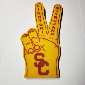 USC Trojans Fight On 22" Giant Foam Hand Fan Finger Yellow V for Victory NWOT
